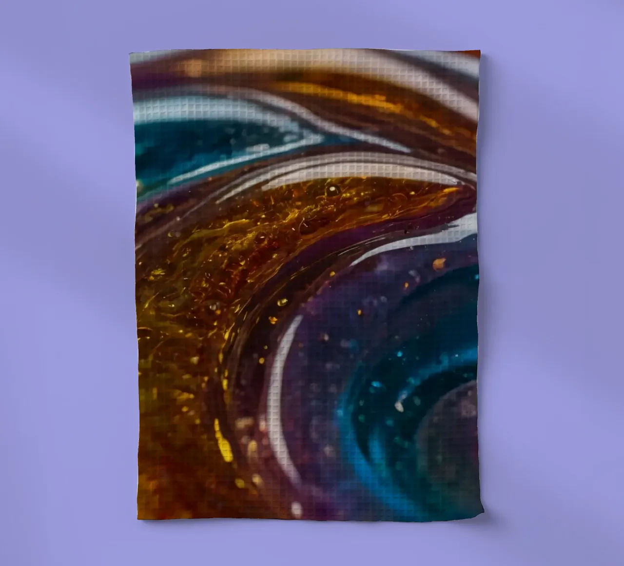 Swirling colors and textures in a close-up view of tea towel by DesignDoodle