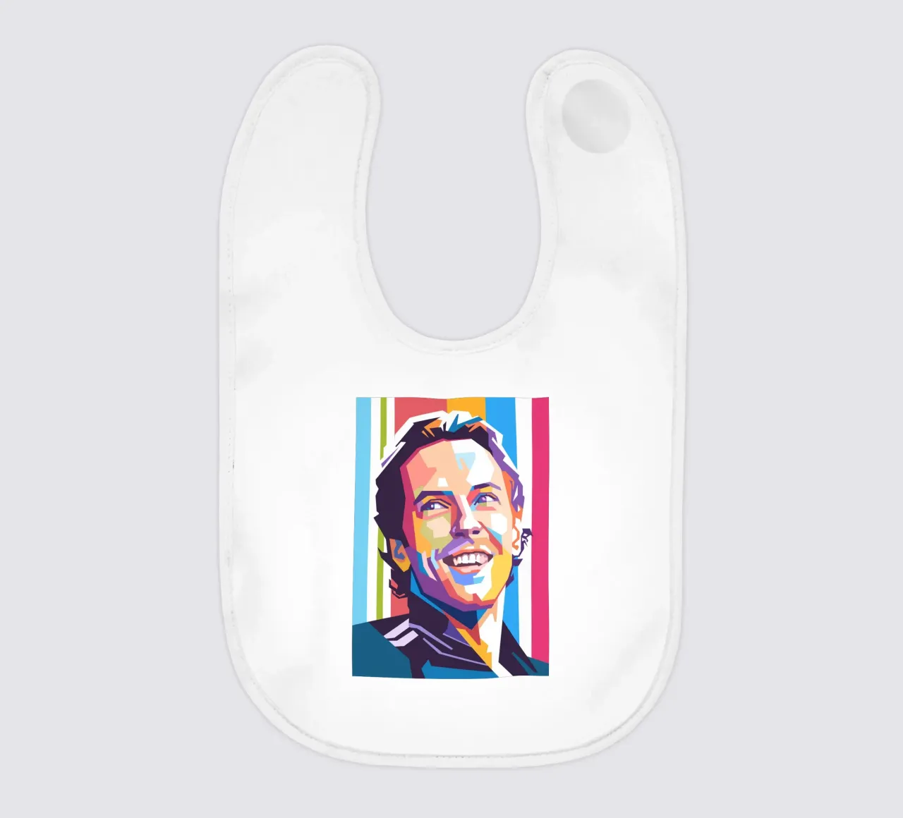 Ritratto pop art di Chris Martin dei Coldplay bavaglino da Hantamrata