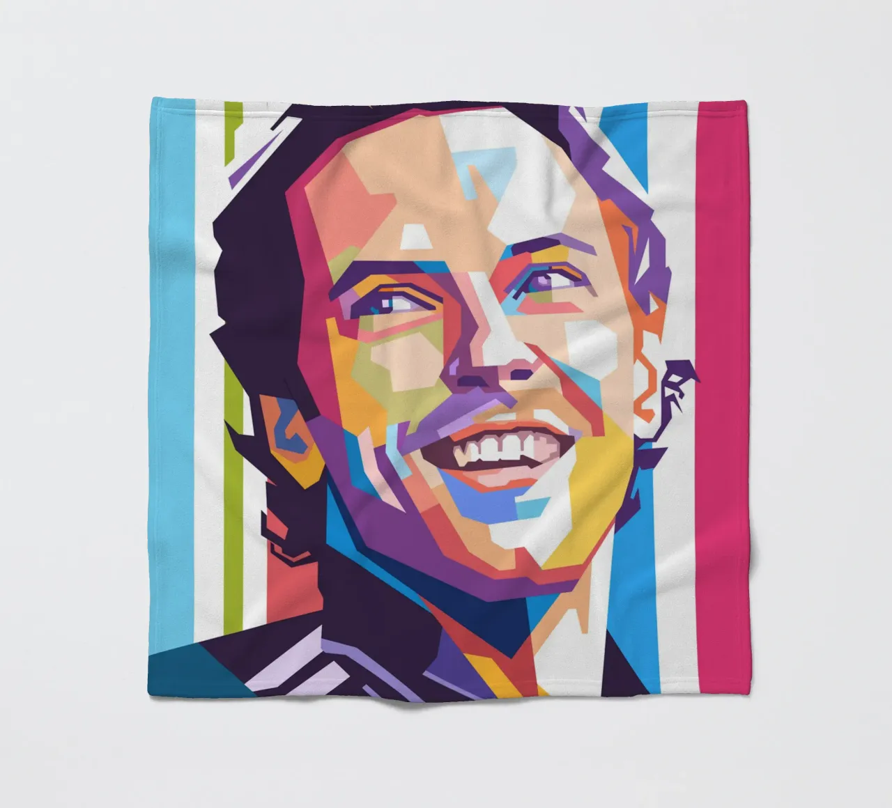 Ritratto pop art di Chris Martin dei Coldplay coperta in pile da Hantamrata