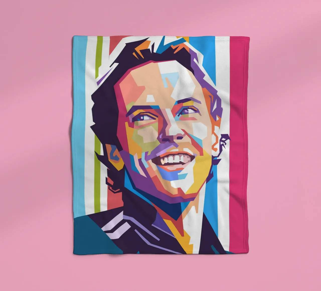 Ritratto pop art di Chris Martin dei Coldplay coperta in pile da Hantamrata