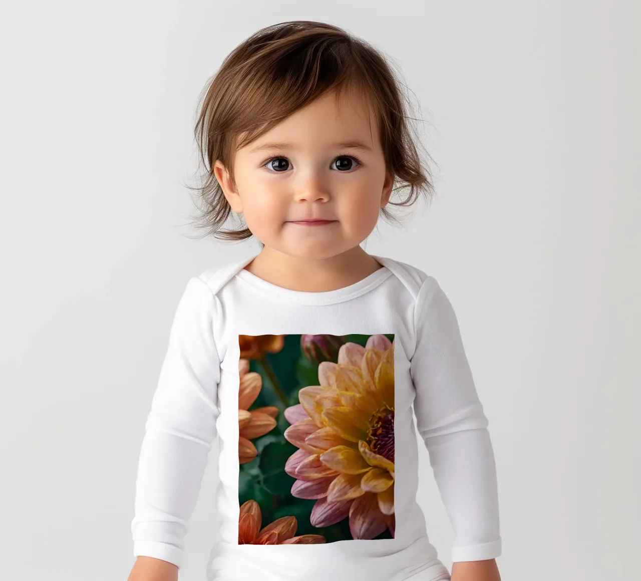 Wunderschön blühende Blumen in verschiedenen Pfirsichschattierungen Langarm Babybody von DesignDoodle