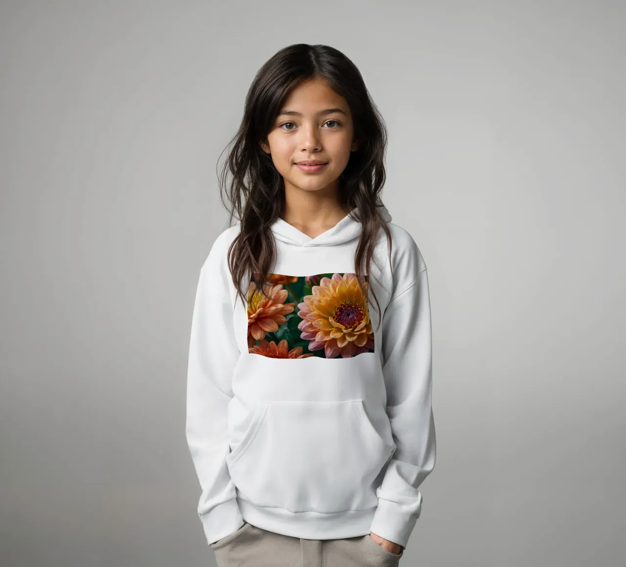 Beautiful blooming flowers in varying shades of peach kids hoodie by DesignDoodle