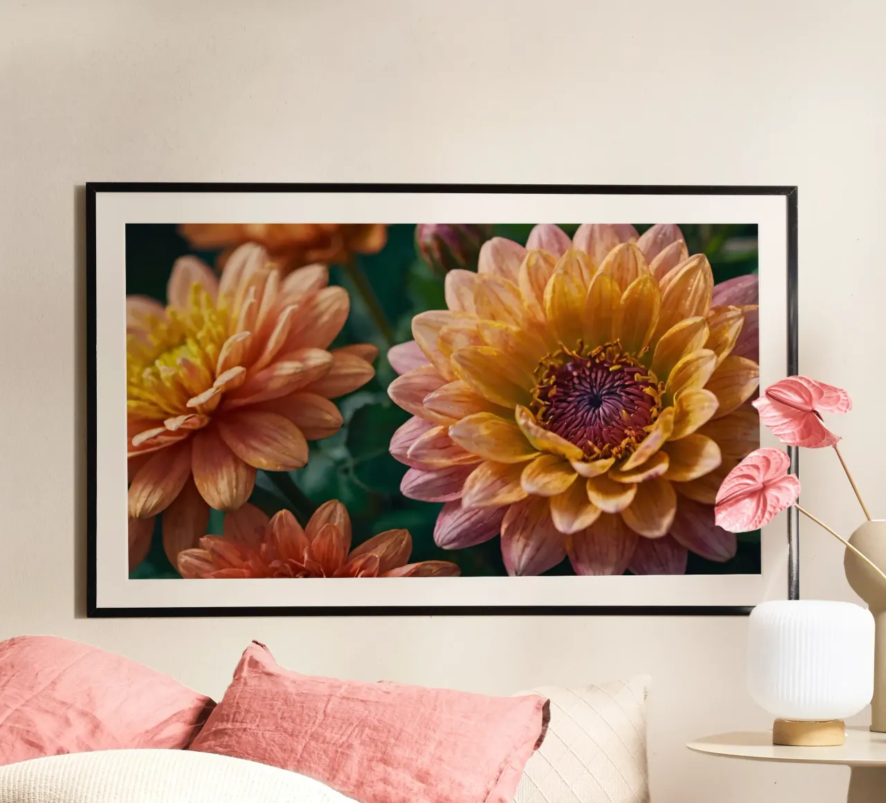 Beautiful blooming flowers in varying shades of peach hahnemühle by DesignDoodle