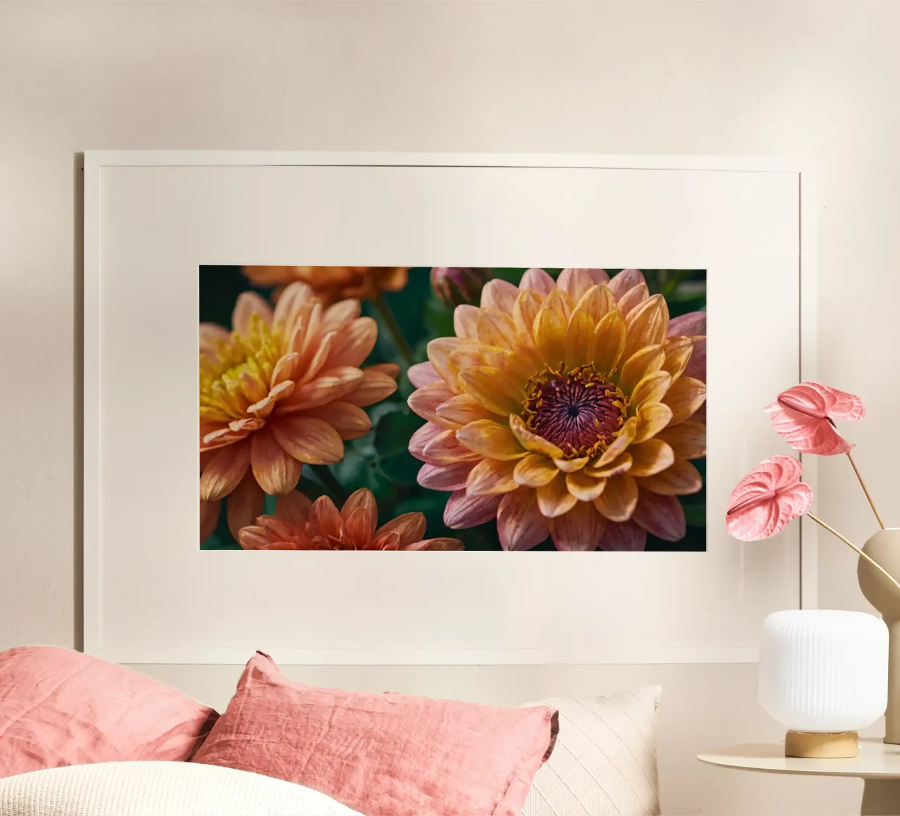 Beautiful blooming flowers in varying shades of peach hahnemühle by DesignDoodle