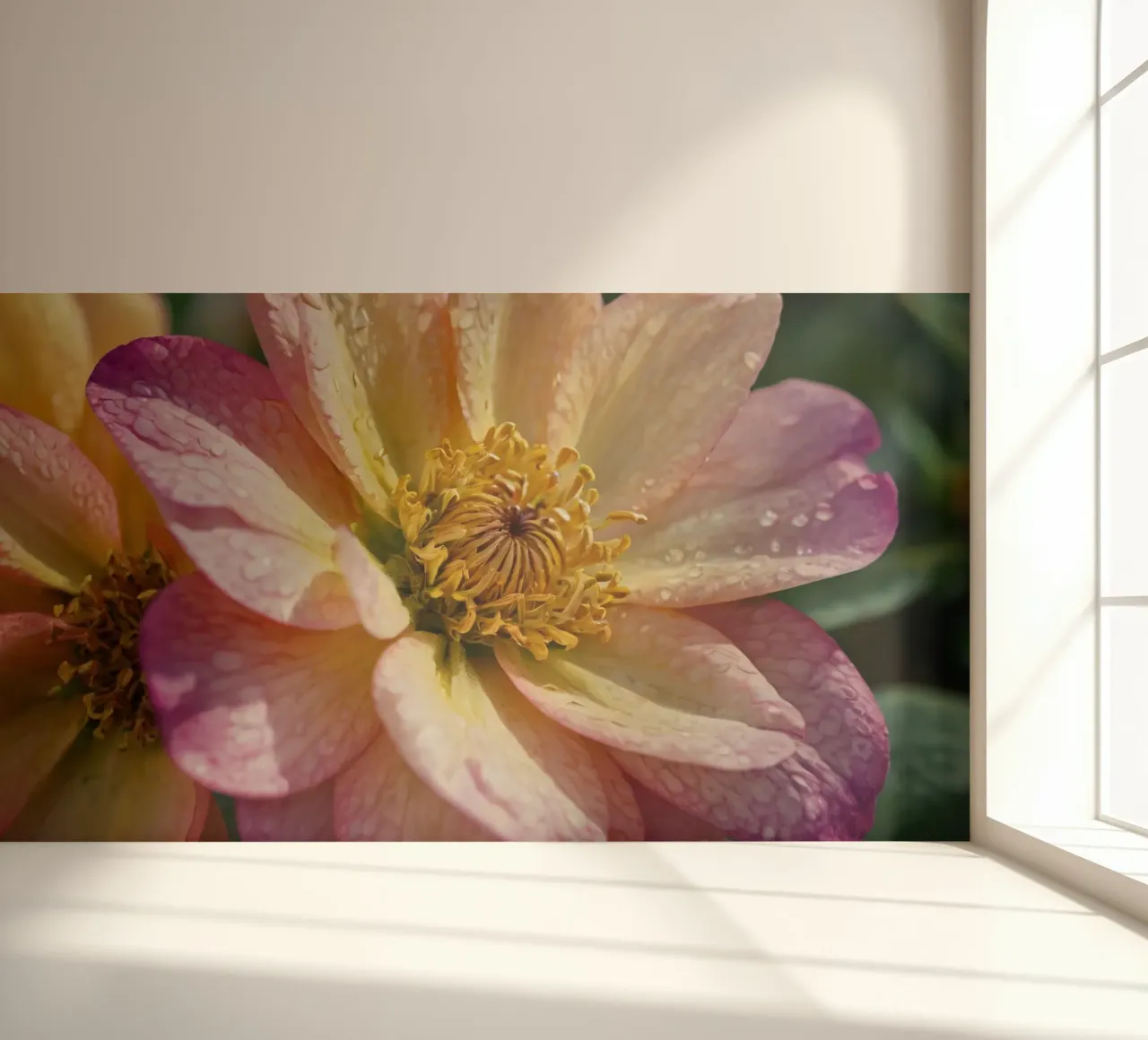 Primer plano de una flor vibrante en un jardín papel para pared de DesignDoodle