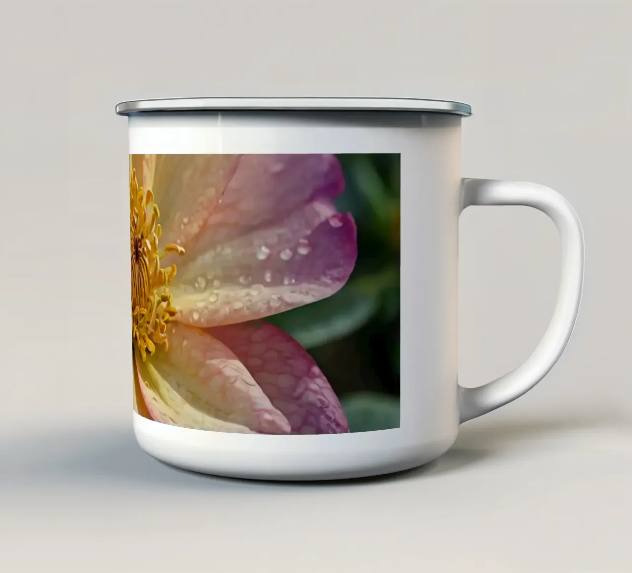 Vue rapprochée d'une fleur vibrante dans un jardin mug en émail de DesignDoodle