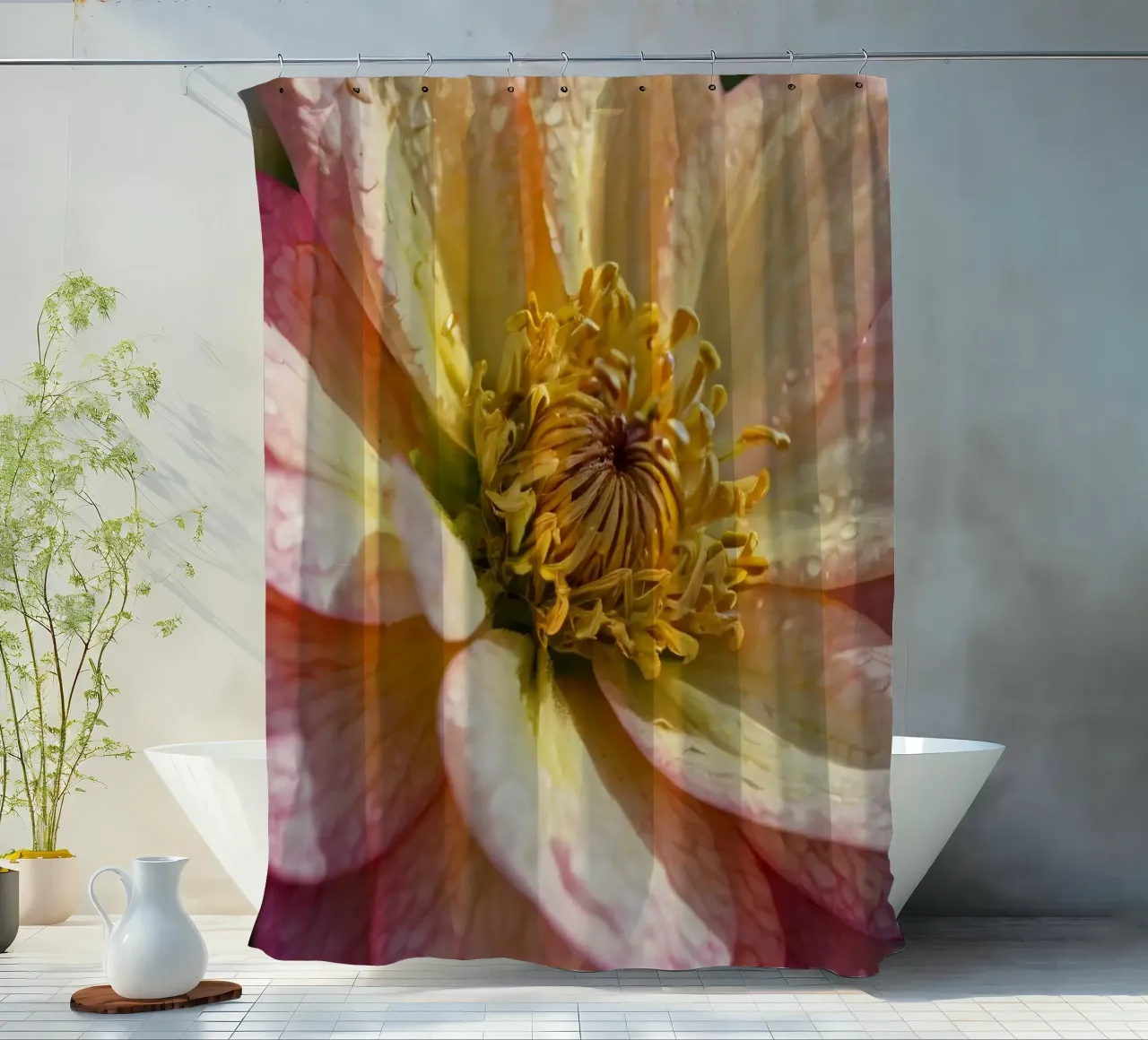 Vue rapprochée d'une fleur vibrante dans un jardin rideau de douche de DesignDoodle