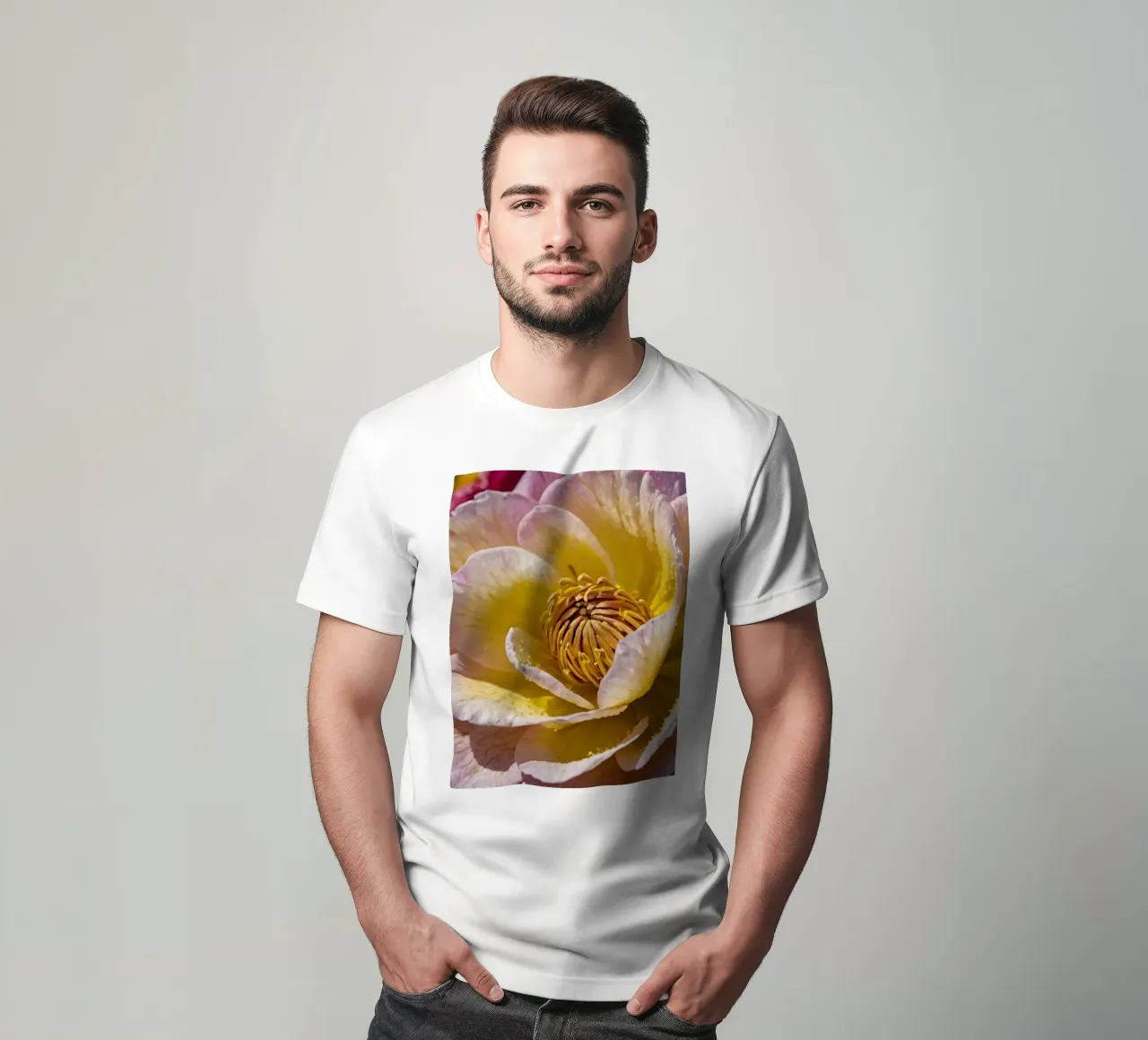 un vivace fiore di camelia giallo e rosa in fiore t-shirt da DesignDoodle