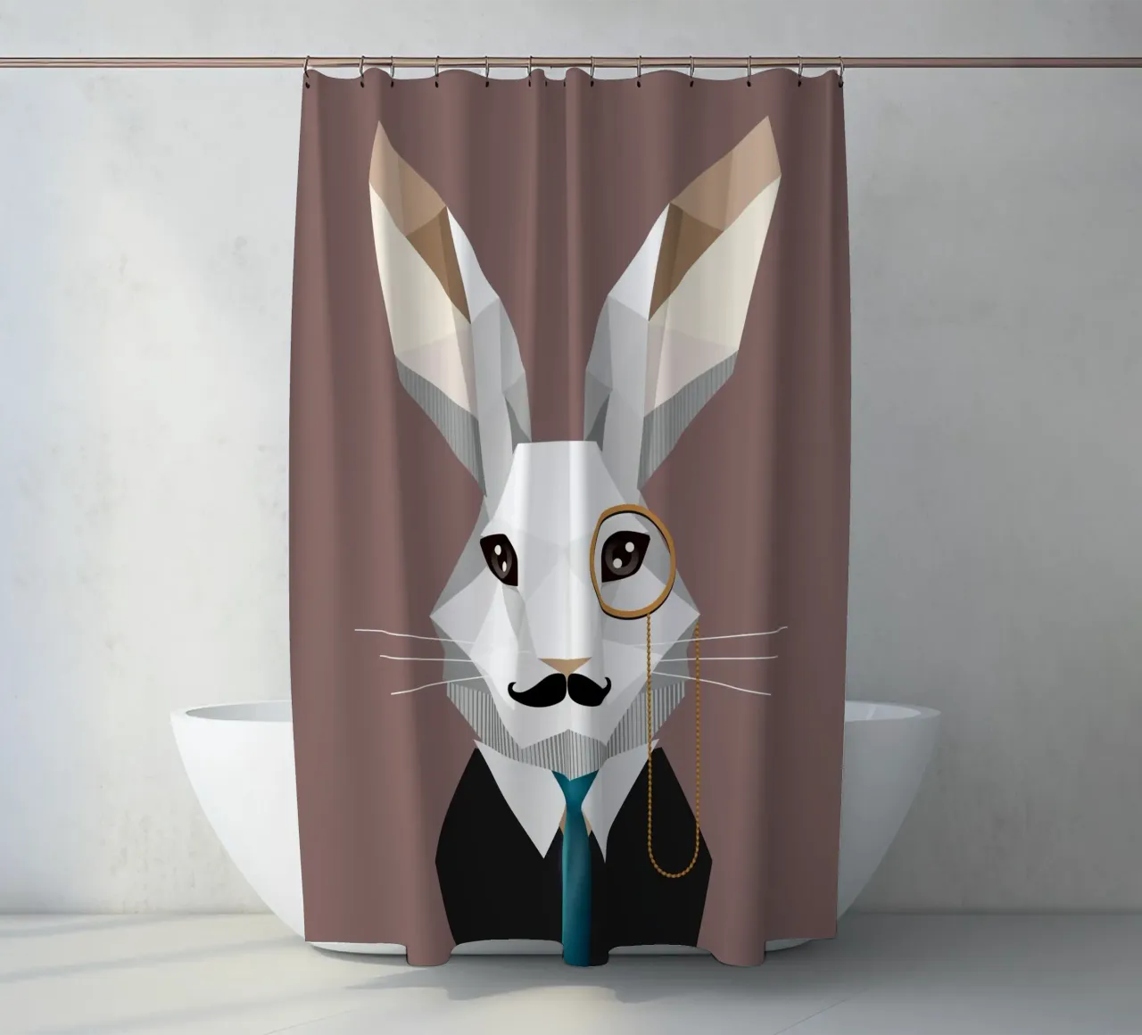 Elegante coniglietto di Pasqua con monocolo e baffi tenda da doccia da namosh