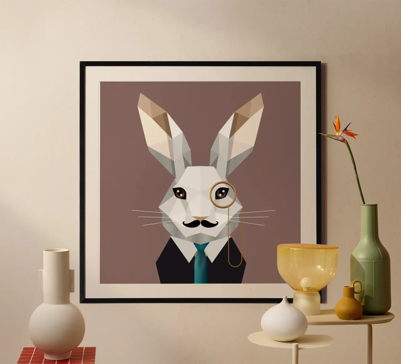 Elegante coniglietto di Pasqua con monocolo e baffi carta hahnemühle da namosh