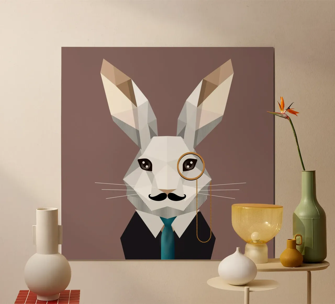 Elegante coniglietto di Pasqua con monocolo e baffi carta hahnemühle da namosh