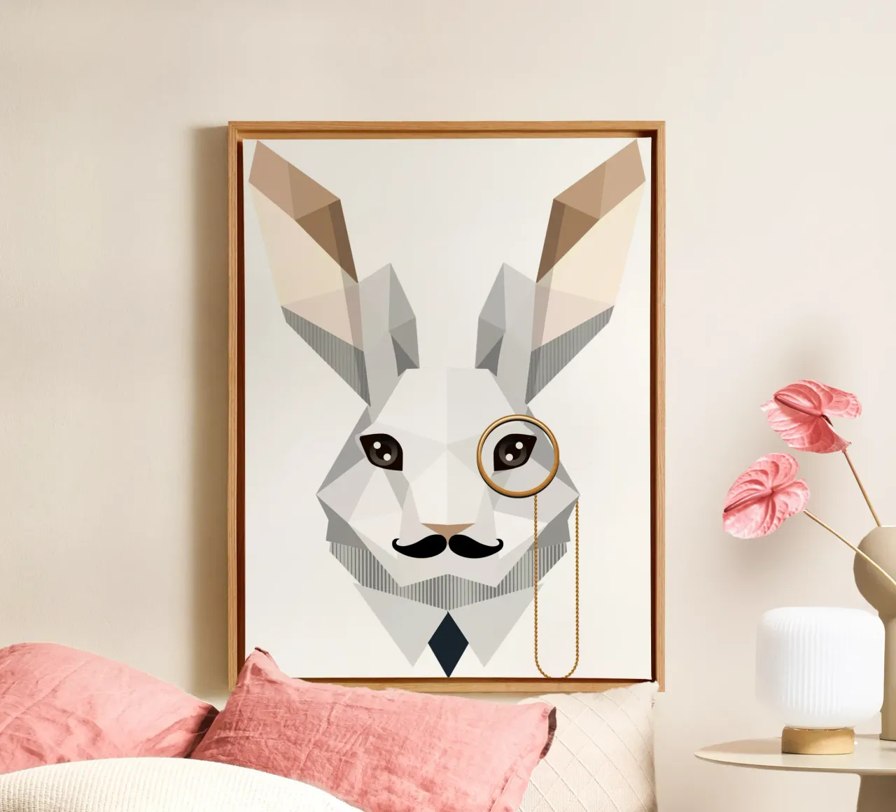 Elegant Easter bunny with monocle & moustache canvas with Floater frame by namosh
