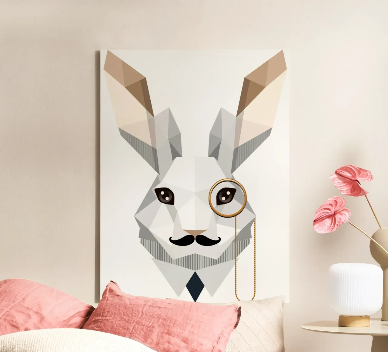 Elegant Easter bunny with monocle & moustache canvas with Floater frame by namosh