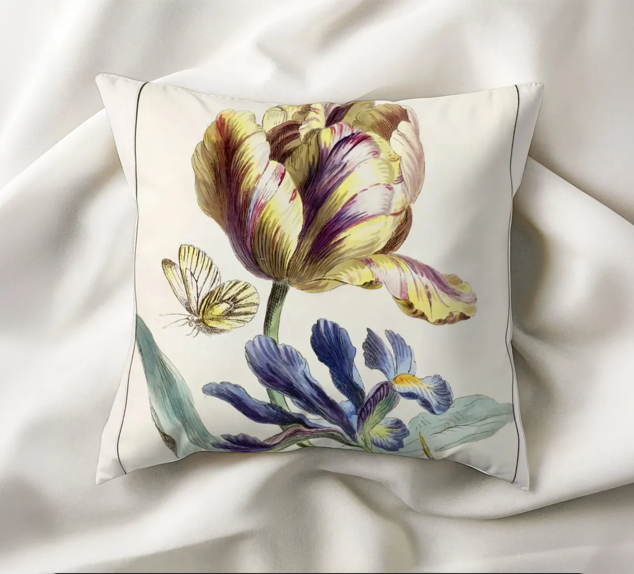 Tulip Spring Botanical Illustration cuscino da Venus Art
