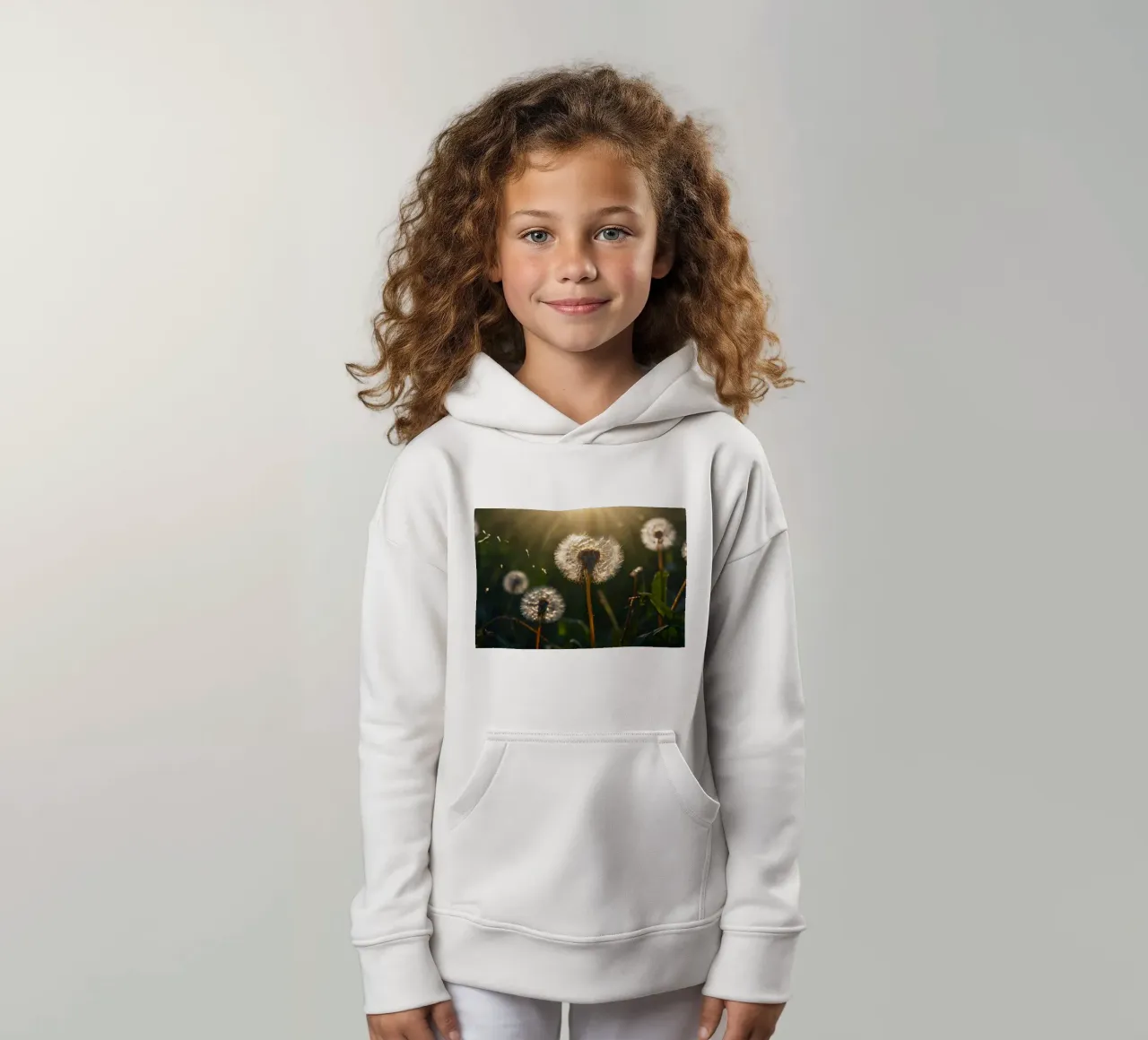 Pissenlits illuminés par la lumière du soleil dans un champ verdoyant sweat à capuche enfant de DesignDoodle