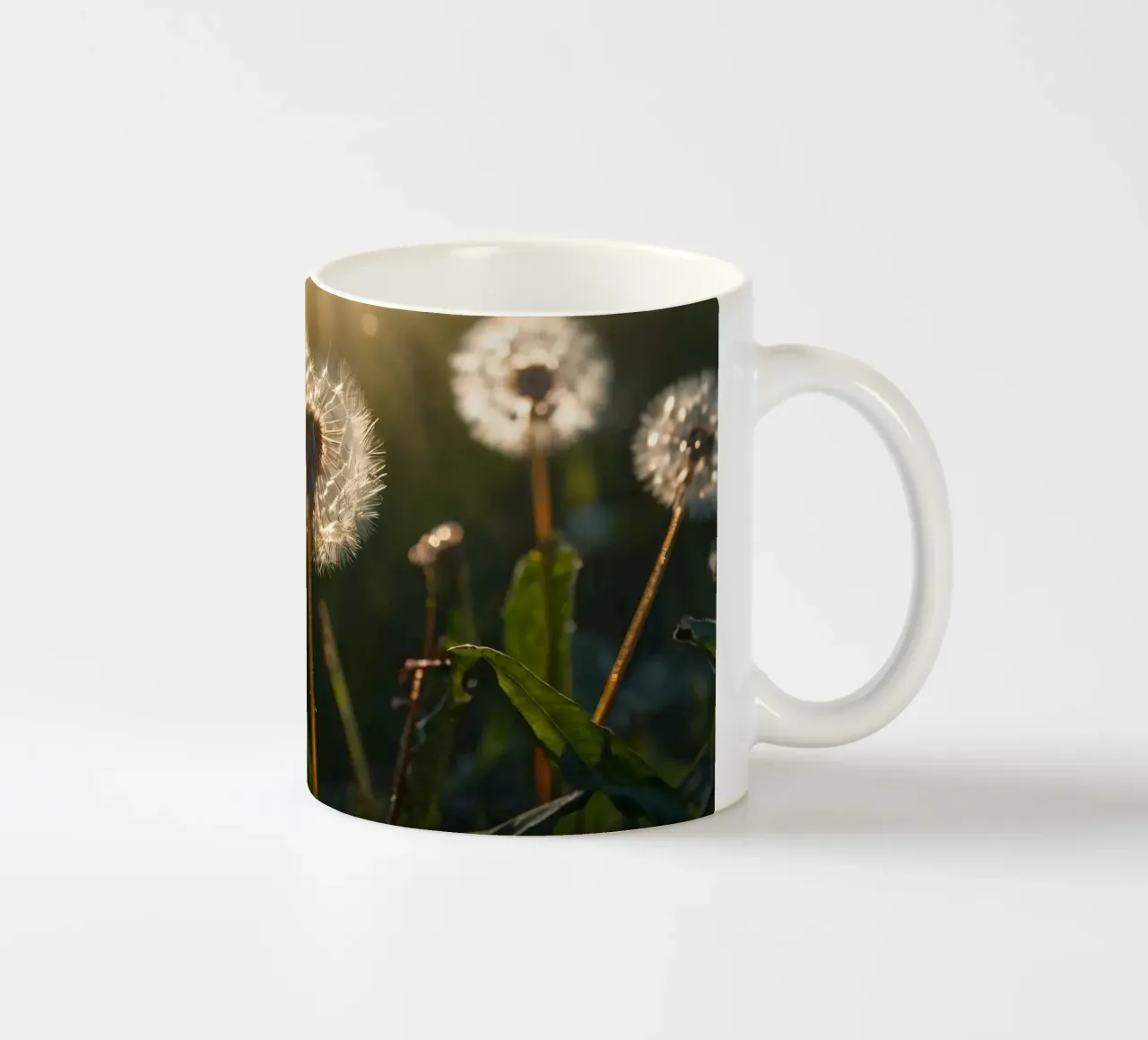 Pissenlits illuminés par la lumière du soleil dans un champ verdoyant mug en céramique de DesignDoodle