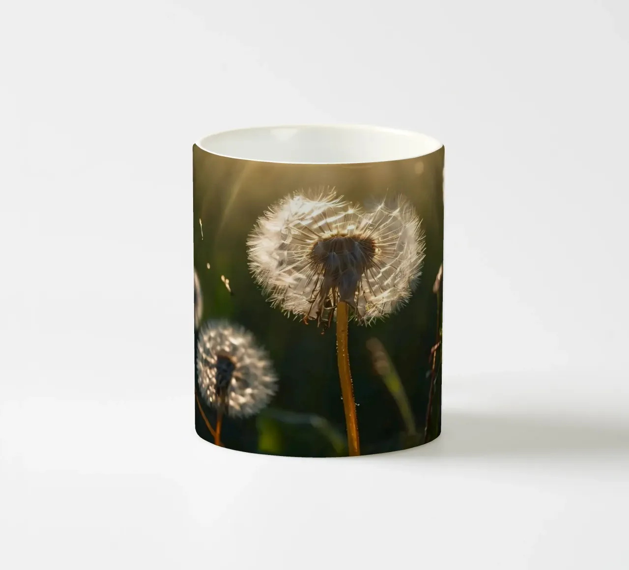 Pissenlits illuminés par la lumière du soleil dans un champ verdoyant mug en céramique de DesignDoodle