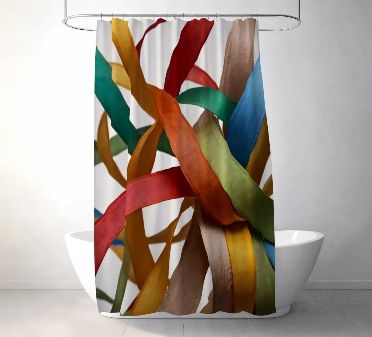 Des rubans colorés entrelacés créent un décor vibrant. rideau de douche de DesignDoodle