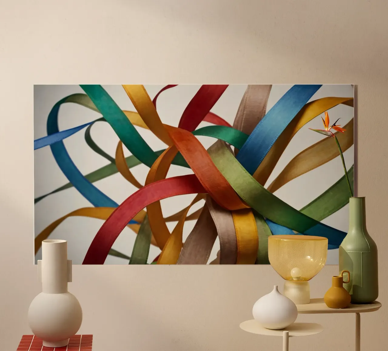 Nastri colorati intrecciati tra loro creano un'atmosfera vibrante. plexiglass da DesignDoodle