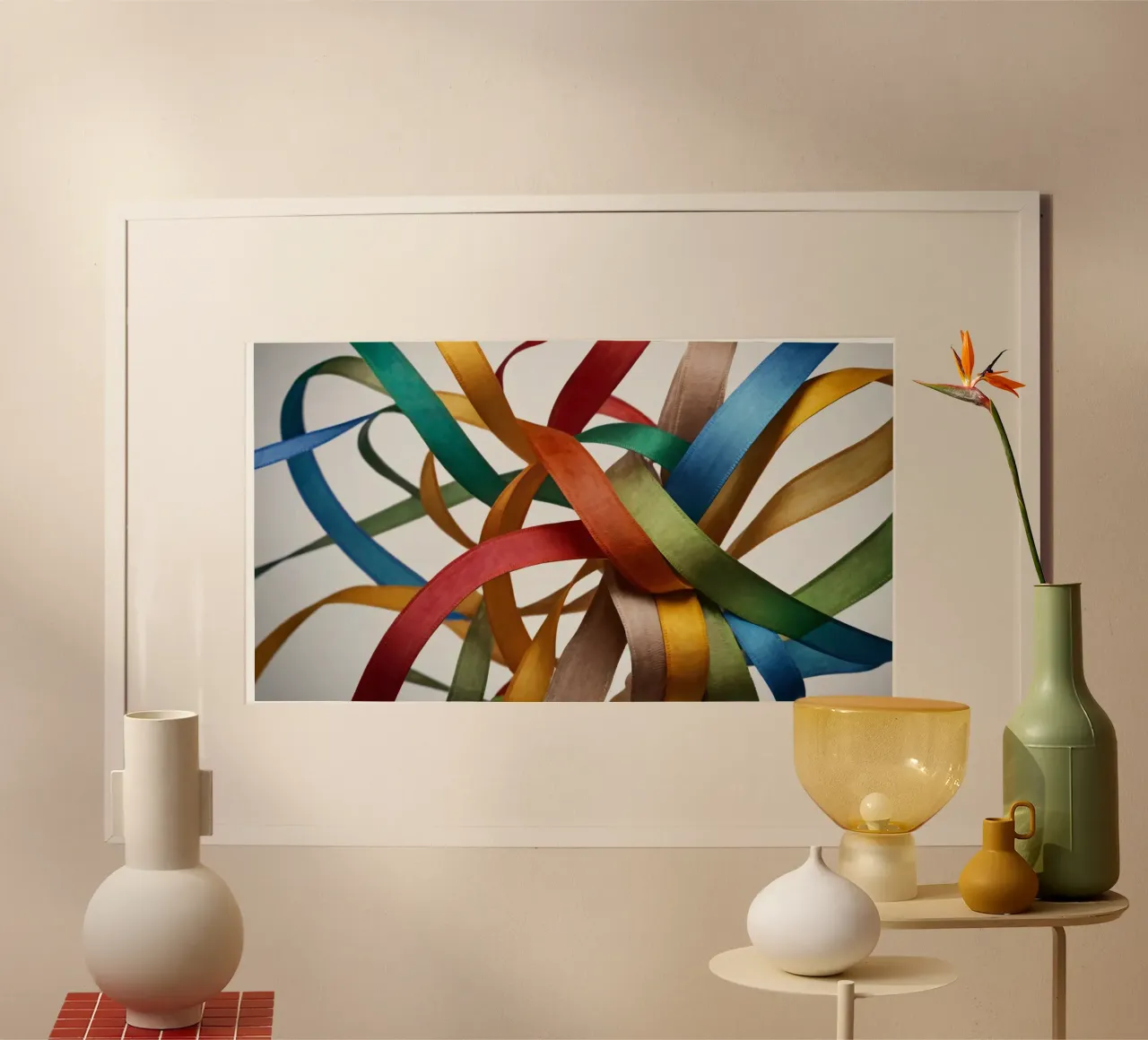 Nastri colorati intrecciati tra loro creano un'atmosfera vibrante. carta hahnemühle da DesignDoodle
