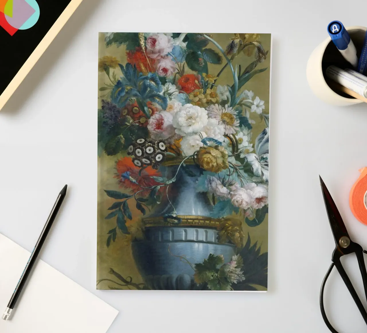 Flowers in A blue Vase Classical Painting Botanical notebook by Venus Art