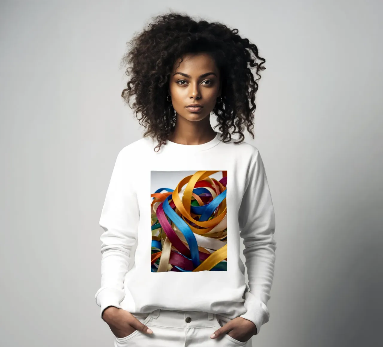 Nastri colorati aggrovigliati su una superficie bianca felpa da DesignDoodle