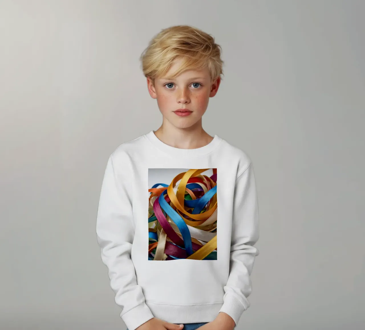 Nastri colorati aggrovigliati su una superficie bianca felpa bambino da DesignDoodle