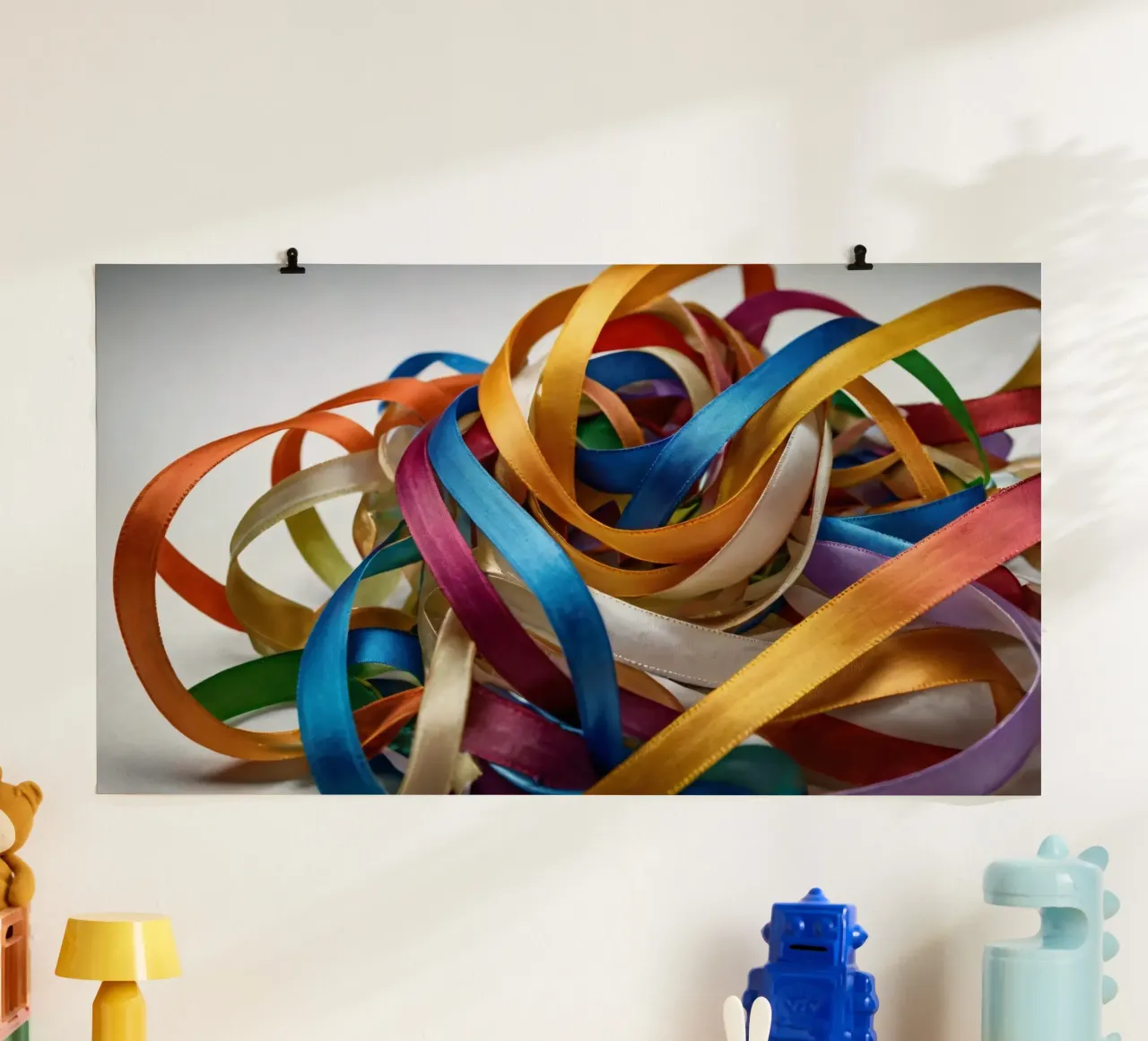 Nastri colorati aggrovigliati su una superficie bianca carta hahnemühle da DesignDoodle
