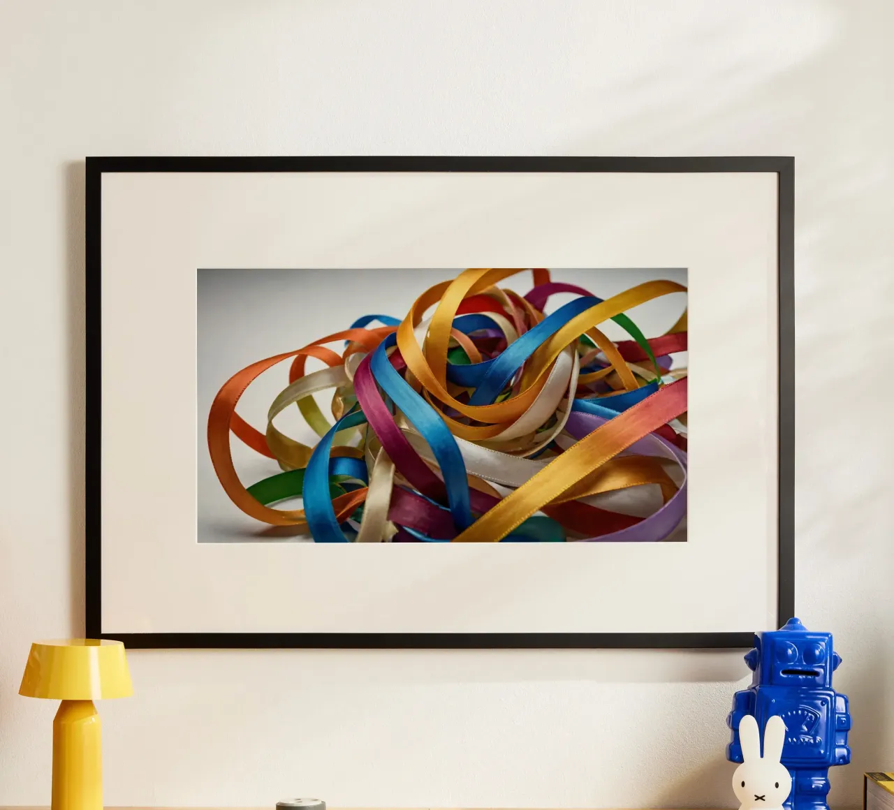 Nastri colorati aggrovigliati su una superficie bianca carta hahnemühle da DesignDoodle