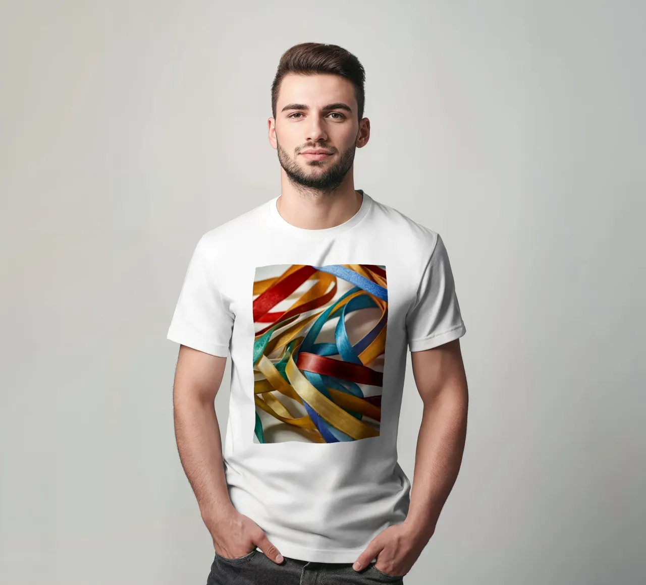 Vibrant collection of colorful ribbons scattered t-shirt by DesignDoodle