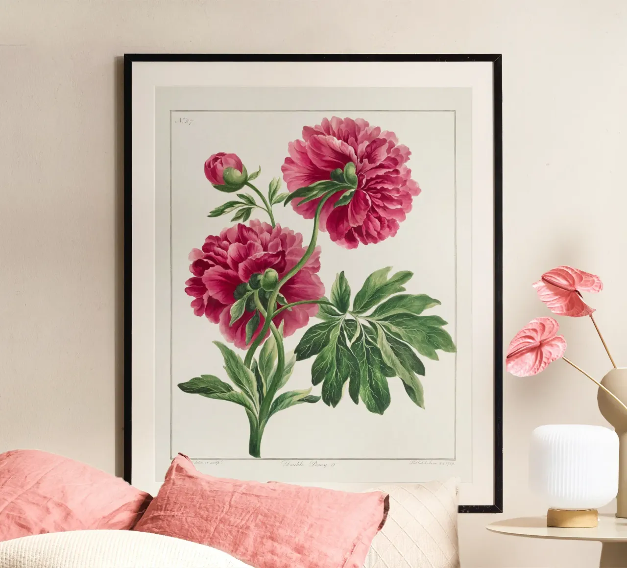 Pink Peonies poster con telaio in plastica da Venus Art