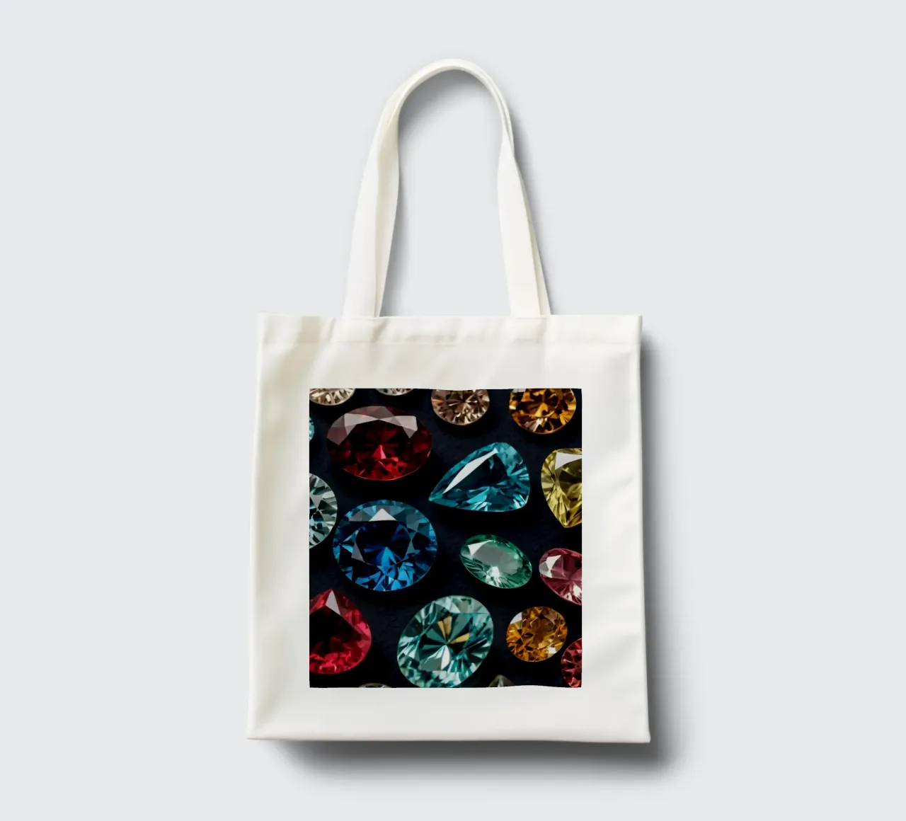 Una vivace collezione di diverse pietre preziose esposte borsa in juta da DesignDoodle