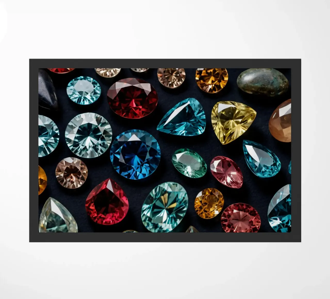 Una vivace collezione di diverse pietre preziose esposte zerbino da DesignDoodle