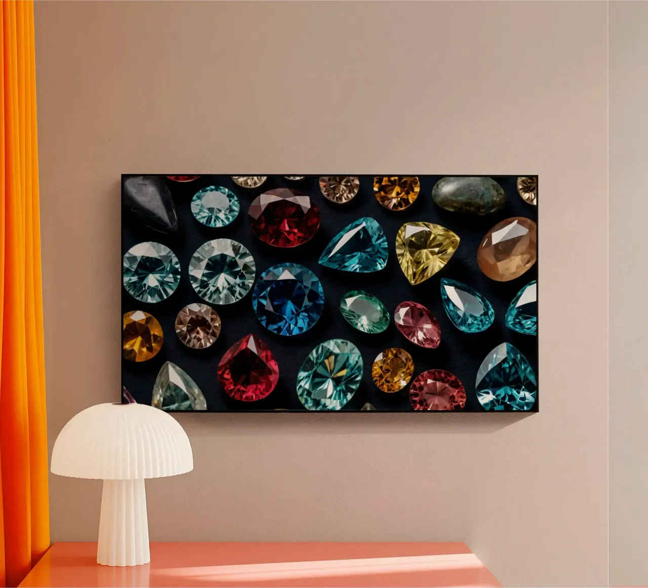 Una vivace collezione di diverse pietre preziose esposte plexiglass da DesignDoodle