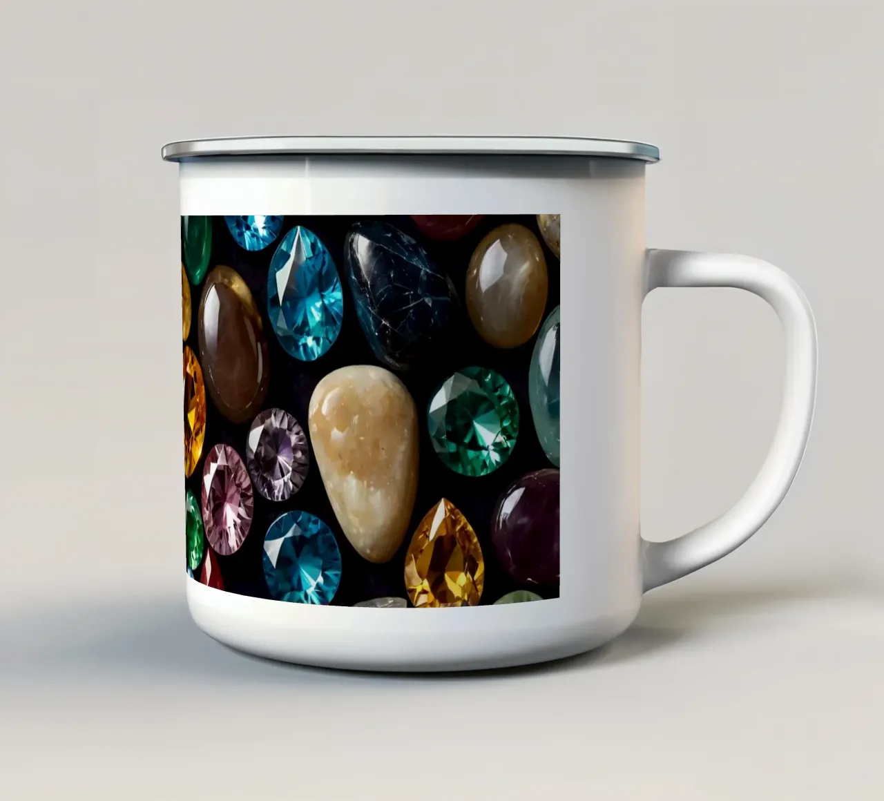 Una vivace collezione di diverse pietre preziose tazza in smalto da DesignDoodle