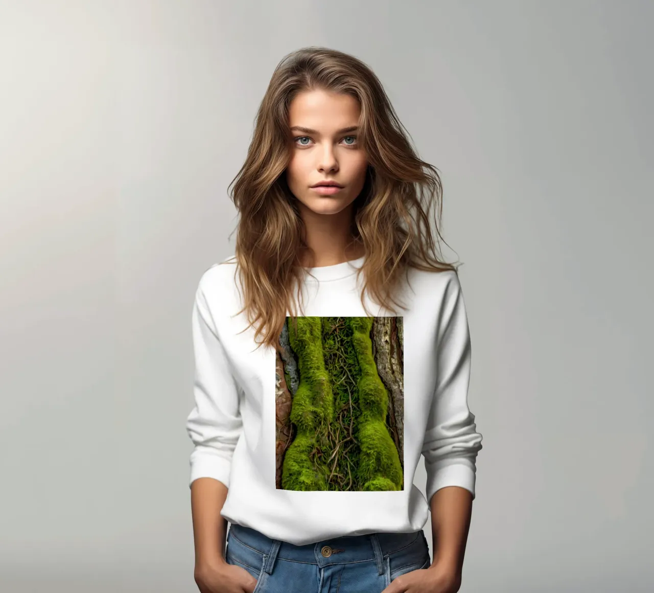 Écorce d'arbre texturée avec mousse vert vif et vin complexe. sweat de DesignDoodle