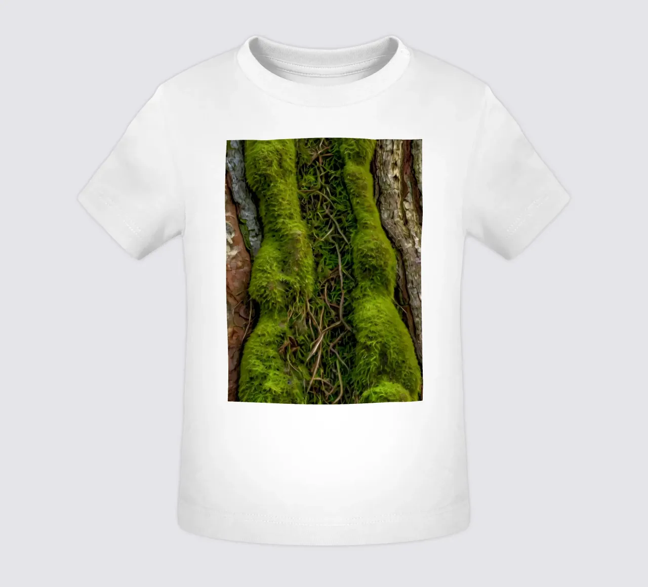 Écorce d'arbre texturée avec mousse vert vif et vin complexe. t-shirt pour bébé de DesignDoodle