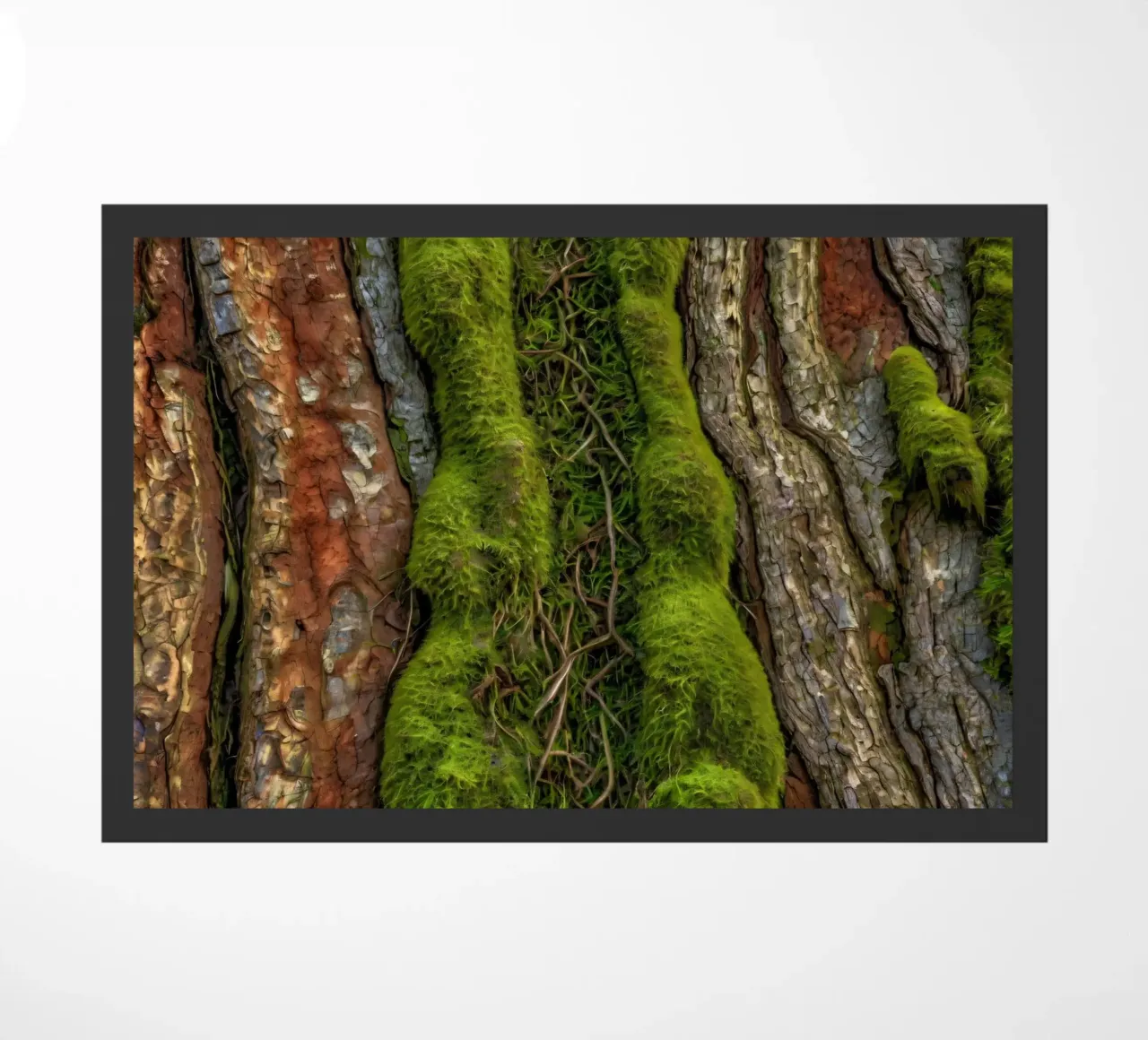 Corteccia d'albero testurizzata con muschio verde intenso e intricato vin zerbino da DesignDoodle