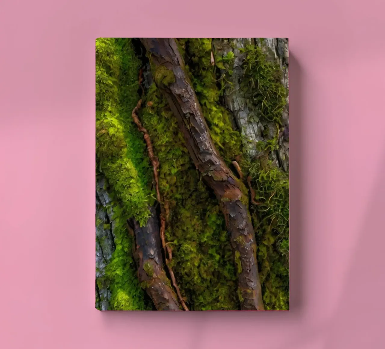 Moss-covered tree bark with twisting branches in a forest notebook by DesignDoodle