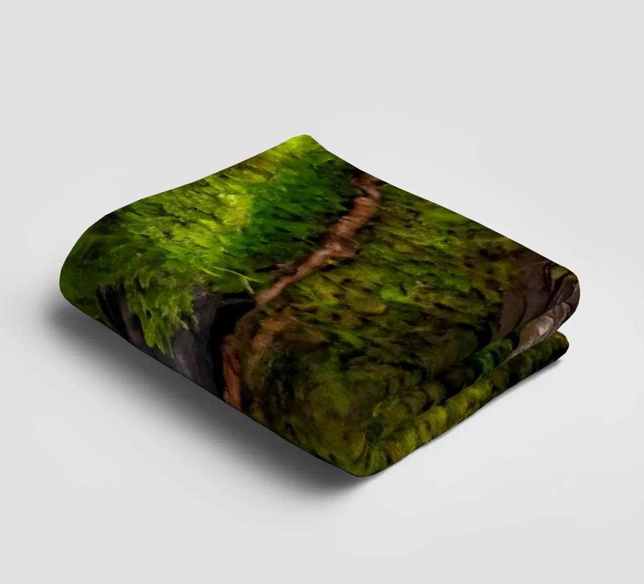 Moss-covered tree bark with twisting branches in a forest towel by DesignDoodle