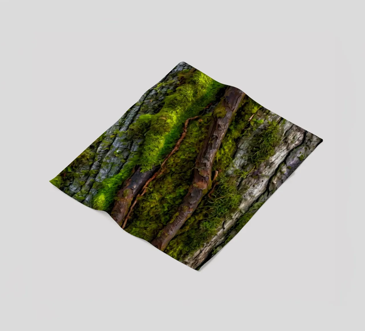 Moss-covered tree bark with twisting branches in a forest fleece blanket by DesignDoodle