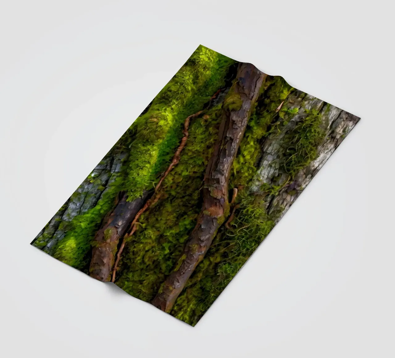 Moss-covered tree bark with twisting branches in a forest fleece blanket by DesignDoodle