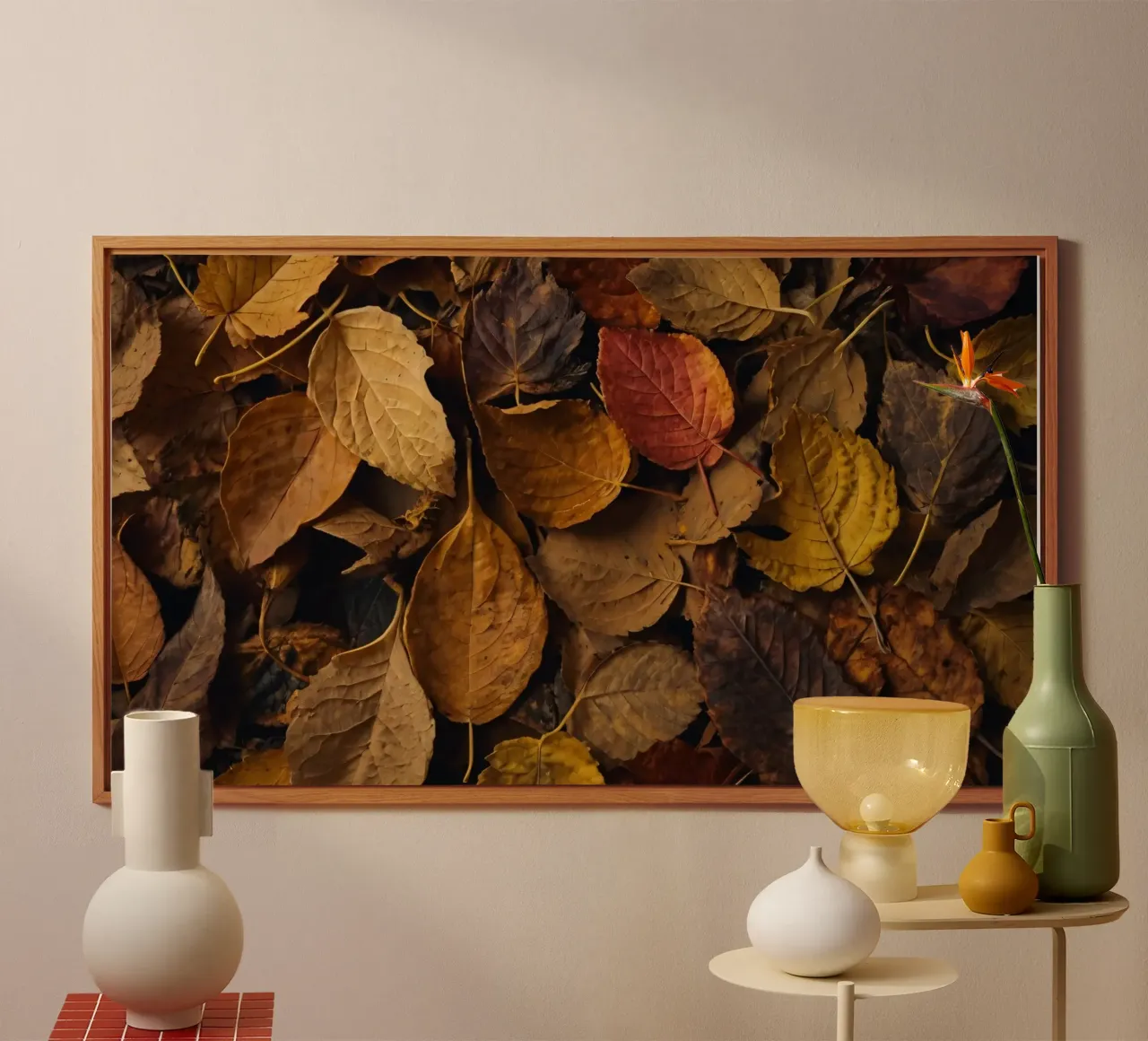 foglie d'autunno sparse a terra alluminio dibond da DesignDoodle