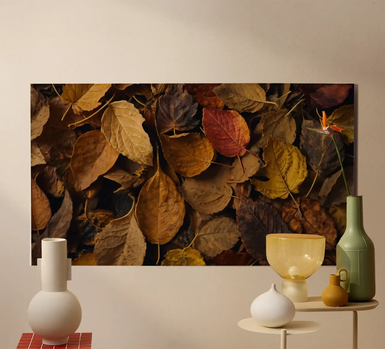 foglie d'autunno sparse a terra alluminio dibond da DesignDoodle