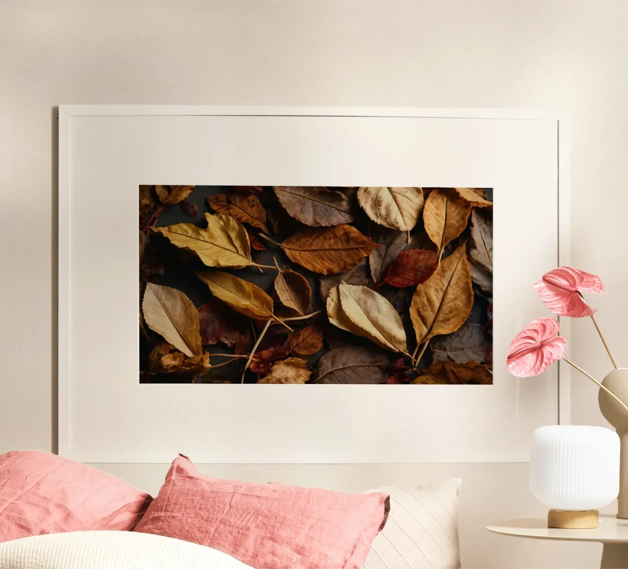 autumn leaves in various shades spread across a dark surface hahnemühle by DesignDoodle