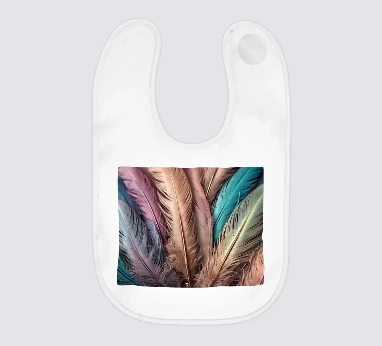 Collezione di piume colorate esposte in modo creativo bavaglino da DesignDoodle