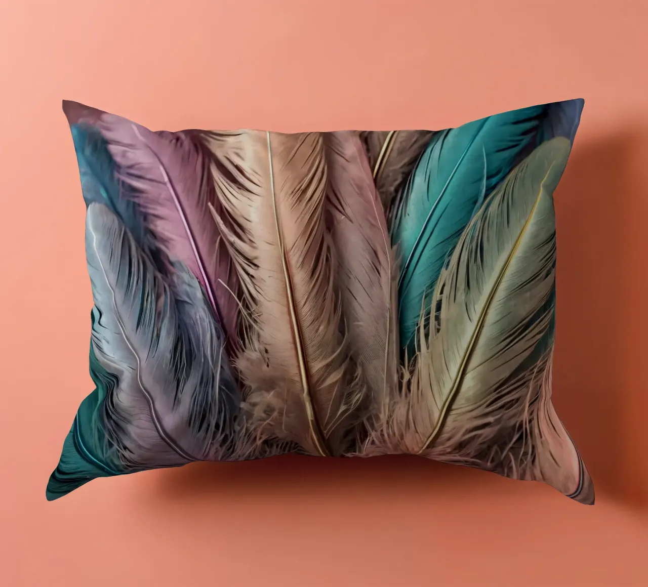 Collezione di piume colorate esposte in modo creativo cuscino da DesignDoodle