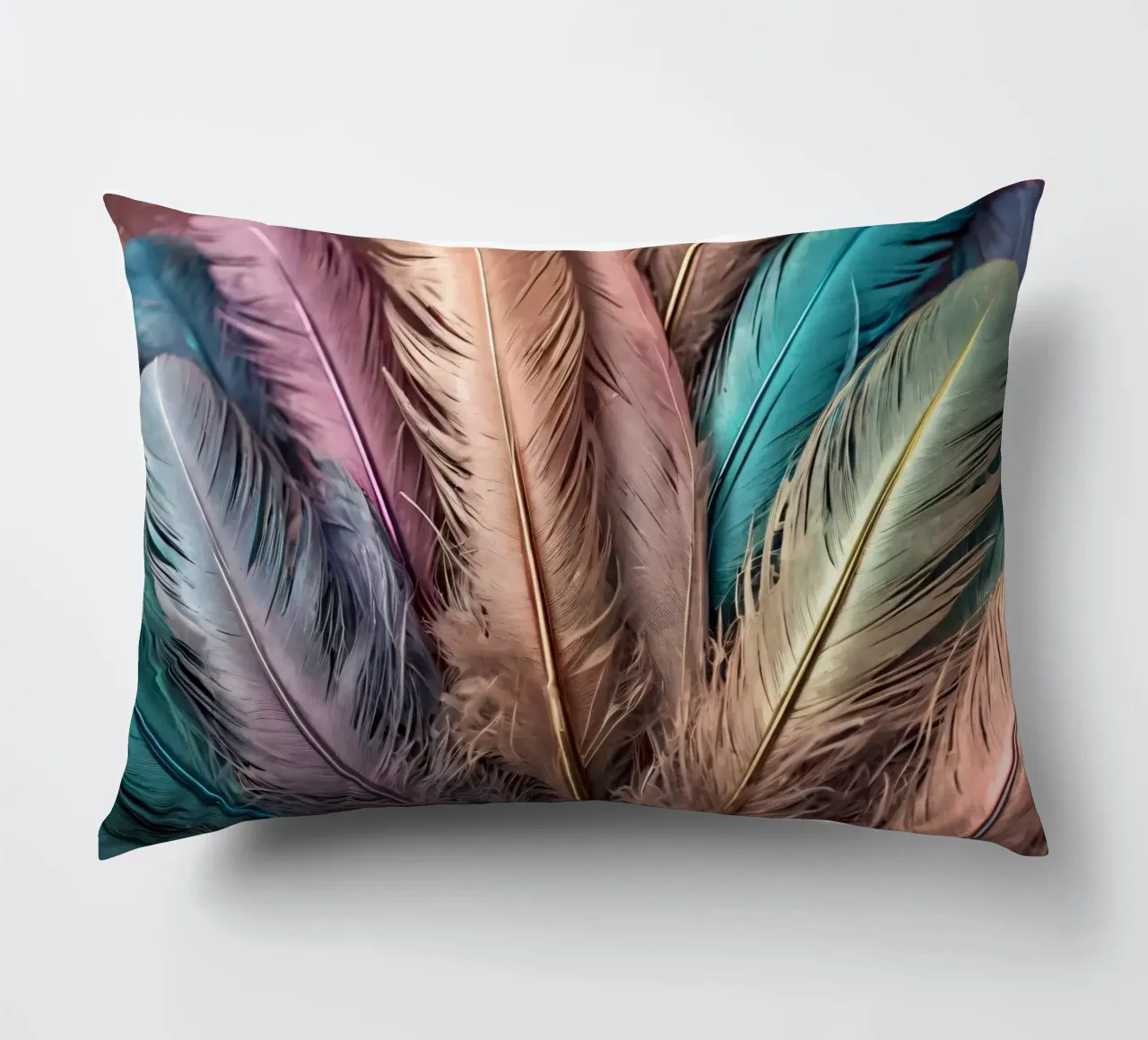 Collezione di piume colorate esposte in modo creativo cuscino da DesignDoodle