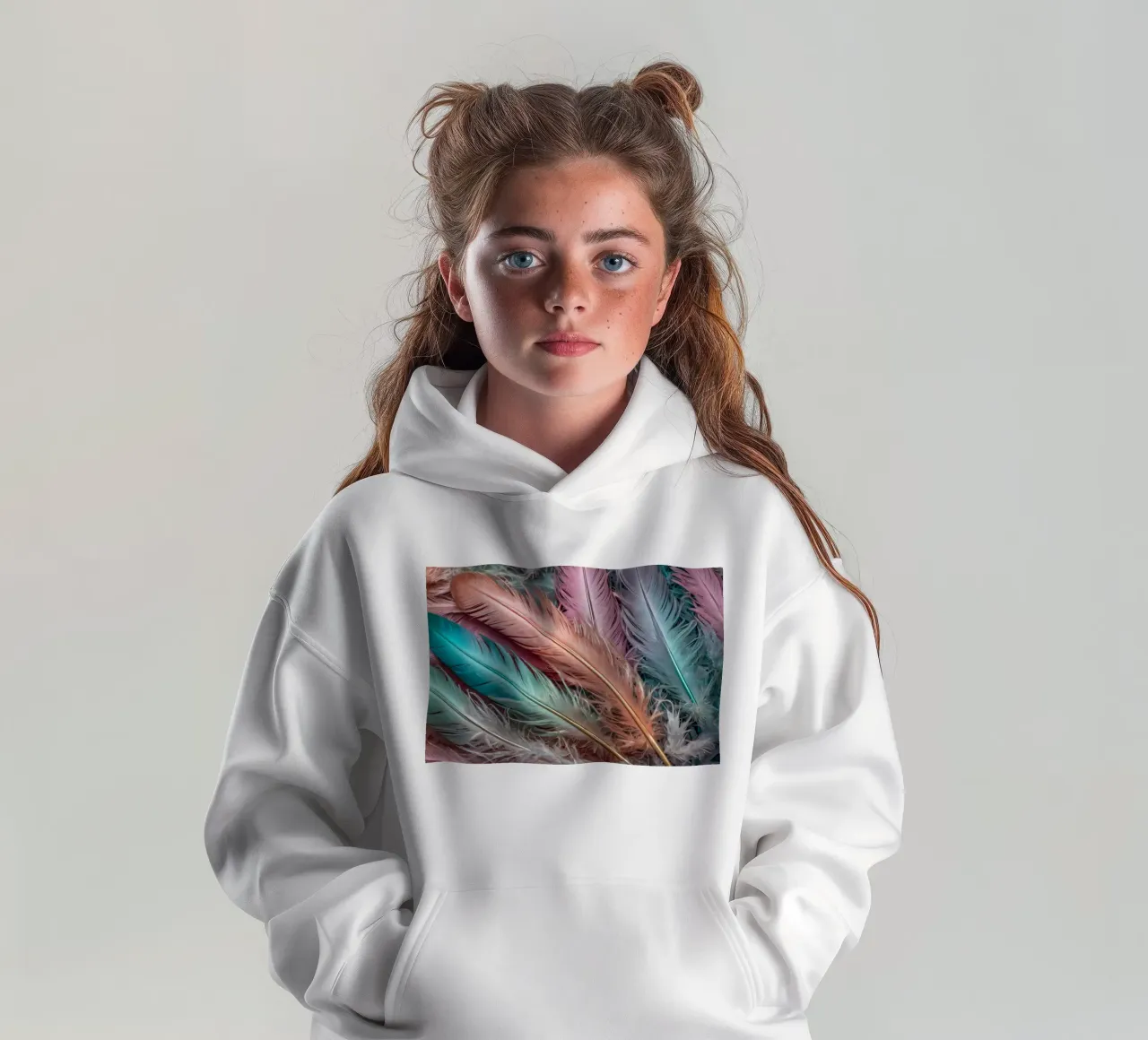 Piume colorate disposte in un motivo vivace con colori pastello. felpa bambino con cappuccio da DesignDoodle