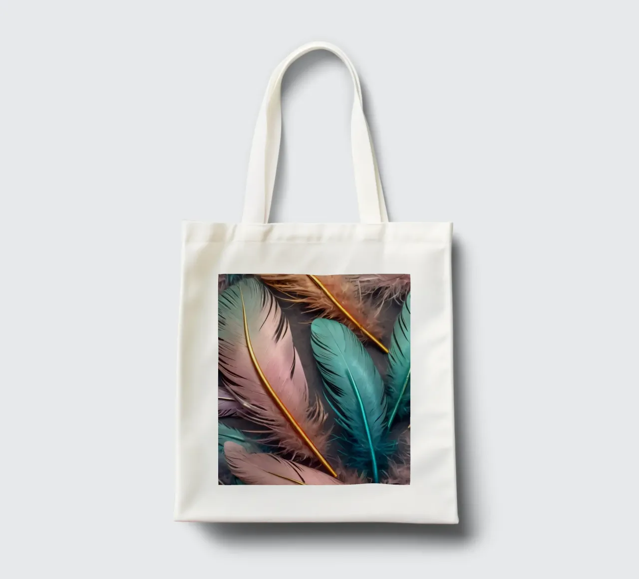 Colorful feathers arranged artistically on a dark background tote bag by DesignDoodle